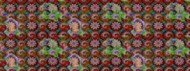 Kahverengi ve yeşil renklerde etnik çiçeklerle süslenmiş zarif bir eskiz şekli. Raster Çiçek İllüstrasyonu güzel tekstil..
