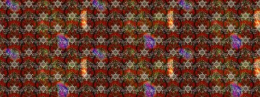 Küçük kahverengi ve kırmızı çiçekli oldukça eski bir besin torbası deseni. Millefleur 'lar. Tekstil, kumaş, kapaklar, duvar kağıtları, baskı, paket, koleksiyon defteri, örgü, dekupaj için çiçek arkaplanı..