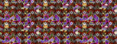 Çiçekli bahar çiçekleri. Küçük çiçekte güzel bir desen. Küçük renkli çiçekler. Moda baskıları için zarif bir şablon. Motley illüstrasyonu.