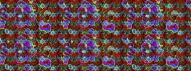 Çiçek kırmızısı ve kahverengi çizim deseni. Raster çiçek izi. Klasik taslak çizimi. Raster Yumuşak kumaş deseni.