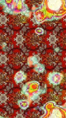 Suluboya çiçekli çiçek deseni. Kahverengi ve kırmızı renklerde güzel bir tekstil. Raster illüstrasyonu.