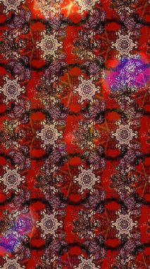 Düz Çiçek Elementleri Tasarımı. Kahverengi ve kırmızı renkli şirin çiçek desenleri. Raster Modaya uygun kumaş deseni. Renkli Bahar Teması çizim şablonu.