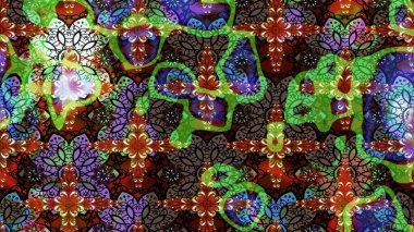 Renkli desenli eskiz deseni, çiçekler ve dekoratif elementlerle. Raster illüstrasyonu. Kumaş, tekstil, duvar kağıdı baskısı için. Eski usul. Taslak arkaplan.