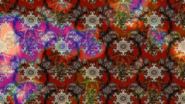 Raster Floral Illustration, Asyalı tekstil. Kahverengi, kırmızı ve bej renkli etnik çiçeklerle zarif bir eskiz deseni..