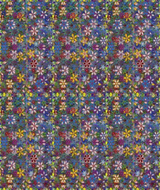 Mavi ve yeşil renkli mavi ve yeşil papatya deseni. Raster illüstrasyonu. Mavi ve yeşil renklerde.