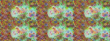 Şatafatlı bahar bahçesi dokusu. Raster illüstrasyonu. Yeşil ve kahverengi renklerde çiçeksiz. Yeşil ve kahverengi renkli çiçekler. Çiçek deseni.