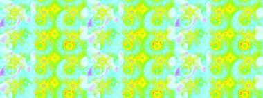 Raster illüstrasyonu. Yeşil ve mavi renklerde. Soyut çiçek çizim kalıbı arka planı. Küçük çiçekteki sevimli çiçek deseni. Raster deseni.