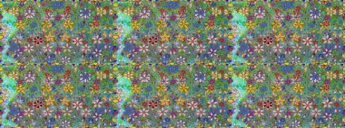 Yaz çiçekleri teması. Klasik çiçekler. El çizimi, soyut ve süslü elementler. Suluboya resim taklit Raster çizimi. Yeşil ve mavi renkler.