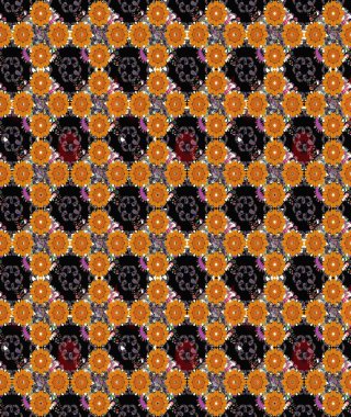 Modern çiçek arkaplanı. Halk tarzı. Renkli çiçekleri ve turuncu yaprakları olan harika bir çiçek deseni. Moda baskıları için zarif bir şablon.