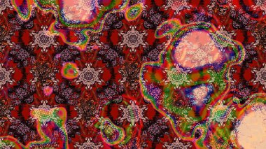 Raster Güzel kumaş deseni. Raster suluboya deseni, narin çiçekler, kahverengi ve kırmızı çiçekler, tebrik kartı şablonu..