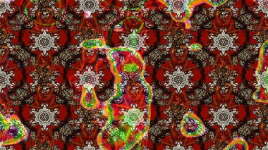 Raster Çiçek İllüstrasyonu 'nun şirin tekstili. Kahverengi ve kırmızı renkte etnik çiçeklerle süslenmiş zarif bir eskiz..