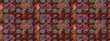 Tekstil tasarımı için geleneksel Raster çiçek buketi. Üzerinde gelincikler ve vadi zambakları olan renkli çiçek desenli nakış..