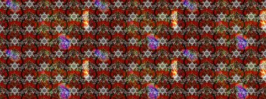 Çiçekler. Soyut etnik raster çizim kalıbı. Vadinin çiçekleri kahverengi ve kırmızı renklerde.