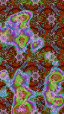 Raster düz çiçek çizim deseni. Kahverengi ve yeşil renkli çiçekler. Tasarım hediye paketi, tebrik kartları, posterler ve afiş tasarımı.