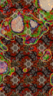 Raster illüstrasyonundaki çiçek desenli çizim. Suluboya tarzında kahverengi ve kırmızı renkte çiçekler.