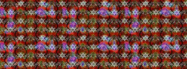 Raster illüstrasyonundaki çiçek desenli çizim. Kahverengi ve kırmızı renkte çiçekler. Renkli Bahar Teması eskiz kalıbı. Düz Çiçek Elementleri Tasarımı.