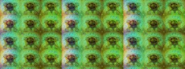 Kumaş desenli papatya çiçeği detayı. Yeşil ve kahverengi renkte çiçekler.