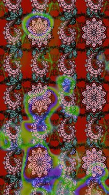 Çiçekli eskiz deseni. El çizimi. Kahverengi ve kırmızı renkte çiçekler. Suluboya çizimi.