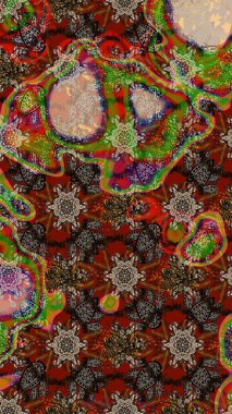 Raster illüstrasyonundaki çiçek desenli çizim. Suluboya tarzında kahverengi ve kırmızı renkte çiçekler.