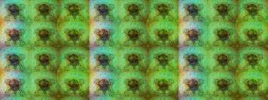 Kumaş desenli papatya çiçeği detayı. Yeşil ve kahverengi renkte çiçekler.