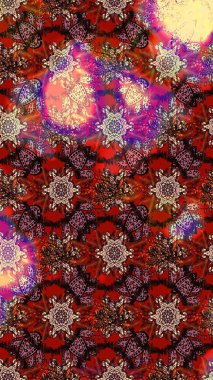 Raster düz çiçek çizim deseni. Hediye ambalaj kağıdı, tebrik kartları, posterler ve pankart tasarımı. Kahverengi ve kırmızı renkte çiçekler.