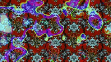 Mavi ve kırmızı renkli şirin çiçek deseni. Raster Modaya uygun kumaş deseni. Düz Çiçek Elementleri Tasarımı. Renkli Bahar Teması çizim şablonu.