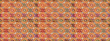 Kusursuz klasik raster altın desenli. Geleneksel oryantasyon süsü. Raster illüstrasyonu. Klasik klasik klasik arka plan. Turuncu renklerde, altın elementlerle kusursuz desen.