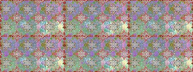 Kusursuz Chichi kumaş deseni. Raster illüstrasyonu. Düz Çiçek Elementleri Tasarımı. Renkli Bahar Temalı Kusursuz Arkaplan. Çiçek deseni.