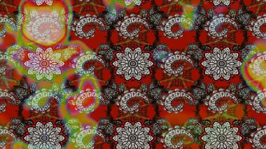 Kahverengi ve gri renkli Asya tekstili. Çiçek desenli çizim. Raster illüstrasyonu.