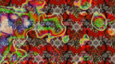 Sevimli çiçek raster deseni. Renkli Bahar Teması eskiz kalıbı. Düz Çiçek Elementleri Tasarımı. Kırmızı ve kahverengi renkte çiçekler.