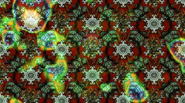 Düz Çiçek Elementleri Tasarımı. Sevimli çiçek raster deseni. Yeşil ve kahverengi renkli çiçekler. Renkli Bahar Teması çizim şablonu.