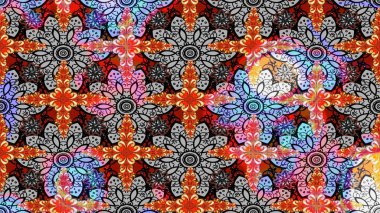 Raster illüstrasyonu. Çiçek süslemeli çizim deseni. Gri ve siyah renkte çiçekler.