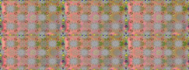 Raster illüstrasyonu. Çiçeklerle suluboya desenli çiçek deseni. Gri ve nötr renklerde Asyalı tekstil.