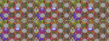 Çiçeksel fantezi tasarımı, parlak bir arka planda, kusursuz bir desen. Renkli Bahar Temalı Kusursuz Arkaplan. Düz Çiçek Elementleri Tasarımı.