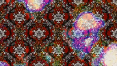 Asya tekstil tarzında. Çiçek desenli çizim. Kahverengi ve gri renkli çiçekler. Raster illüstrasyonu. Raster illüstrasyonu.