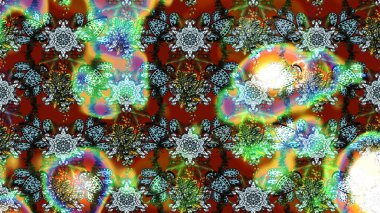 Raster illüstrasyonu. Yeşil ve mavi renklerde. Hint süsü. Renkli süs kenarı. Çizim kalıbı. Çiçek duvar kağıdı.