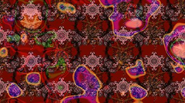 Soyut etnik raster çizim kalıbı. Arkaplan dokusu, duvar kağıdı, kahverengi ve kırmızı renkli çiçek teması. Kabile sanatı boho baskısı, klasik çiçek arkaplanı.