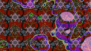 Kibar, bahar çiçekleri kırmızı ve kahverengi renklerde. Raster illüstrasyonu. Çiçek ve yapraklı karalama şeklinde Raster çiçek deseni.