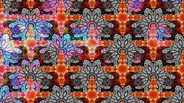 Hint süsü. Çizim kalıbı. Renkli süs kenarı. Gri ve siyah renklerde. Çiçek duvar kağıdı. Raster illüstrasyonu.