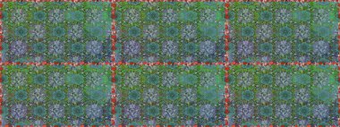 Yeşil ve mavi renkte güzel bir tekstil. Çiçeklerle suluboya desenli çiçek deseni. Raster illüstrasyonu.