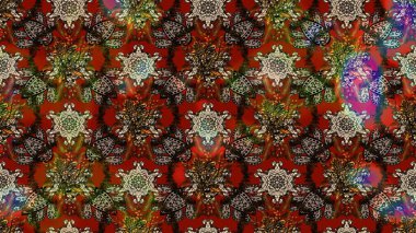 Düz Çiçek Elementleri Tasarımı. Renkli Yaz Temalı eskiz kalıbı. Kahverengi ve kırmızı renkte çiçekler. Raster illüstrasyonunda çiçek deseni çizimi.