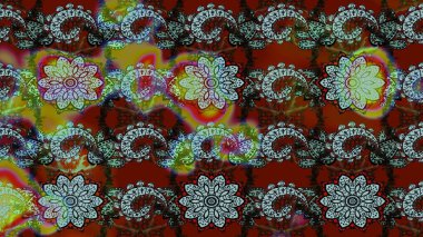 Kırmızı ve kahverengi renkte çiçekler. Tatil havası. Raster güzel bir çiçek deseni çizmiş. Bahar mevsimi. Nazik romantik baskı.