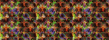 Raster illüstrasyonu. Çiçek desenli çizim. Kahverengi ve siyah renkli çiçekler. Düz Çiçek Elementleri Tasarımı. Asya tekstil tarzında. Renkli Bahar Teması çizim şablonu.