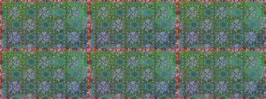 Yeşil ve mavi renkte güzel bir tekstil. Çiçeklerle suluboya desenli çiçek deseni. Raster illüstrasyonu.