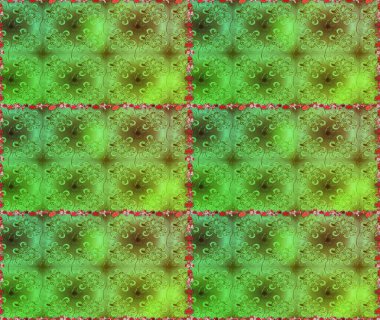 Raster deseni. Karalama çiçekleri kusursuz desen. Sanat, esinlenerek ve kahverengiye benzer çiçekler bırakır. Yeşil ve kahverengi el çizimi desen.