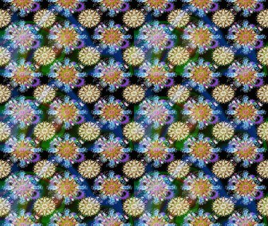 Raster Floral Illustration, Asyalı tekstil. Mavi renkli etnik çiçeklerle zarif eskiz deseni.