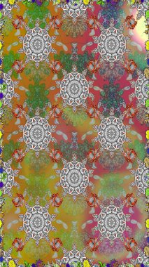 Kusursuz bir geçmişi var. Kumaş, tekstil, duvar kağıdı baskısı için. Miles Fleur, süslü püslü bir süs. Eski usul. Raster illüstrasyonu. Tomurcukları papatya çiçekleri olan sevimli bir çiçek deseni..