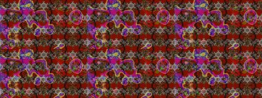 El çizimi çiçek çizimi deseni (fayans). Şirin çiçekli, desenli, kahverengi ve kırmızı renklerde renkli bir eskiz deseni. Tekstil için suluboya çizim deseni.