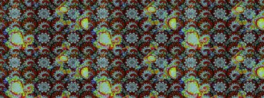 Raster illüstrasyonundaki çiçek desenli çizim. Kahverengi ve mavi renkli çiçekler. Renkli Bahar Teması eskiz kalıbı. Düz Çiçek Elementleri Tasarımı.