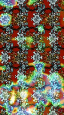 Kahverengi, mavi ve yeşil zarif küçük çiçekler ve kahverengi, mavi ve yeşil renkli komik böcekler, raster desen, illüstrasyon.